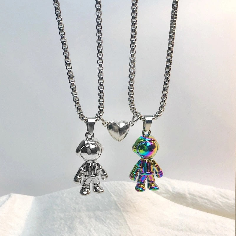 2pc/set Magnet Attracts Couple Necklace Spaceman Charm Jewelry Lover Distance Gift