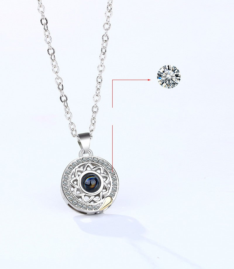 100 Languages Sun and Moon Projection Necklace