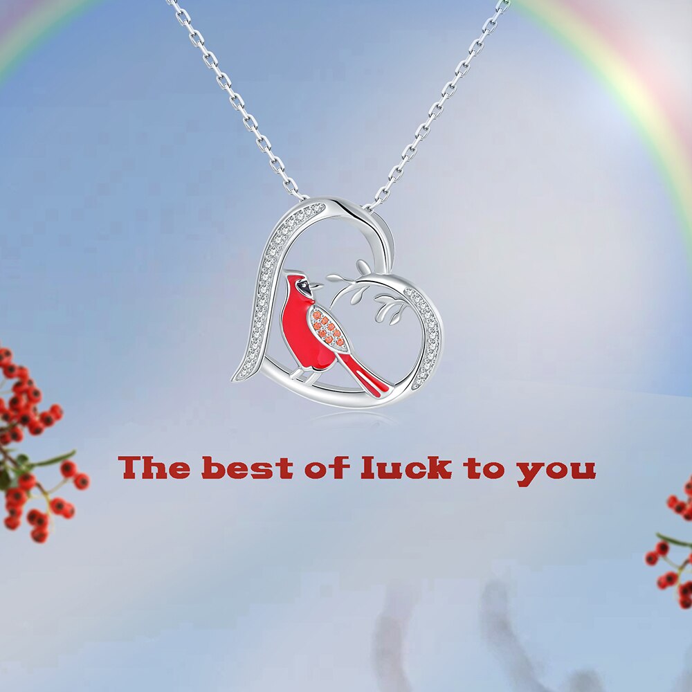 Cardinal Heart Red Bird Spiritual Memorial Dainty Inspirational 925 Sterling Silver Animal Necklaces