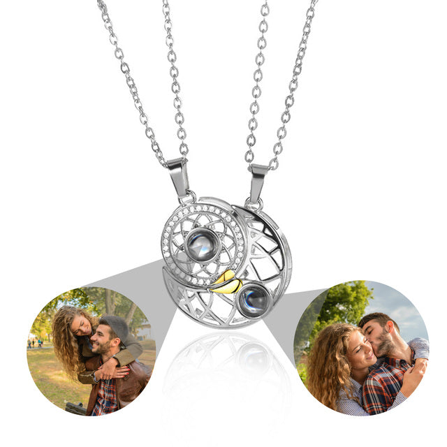 2pcs Personalized Sun Moon Couple Necklace Customized Photo Projection Pendant