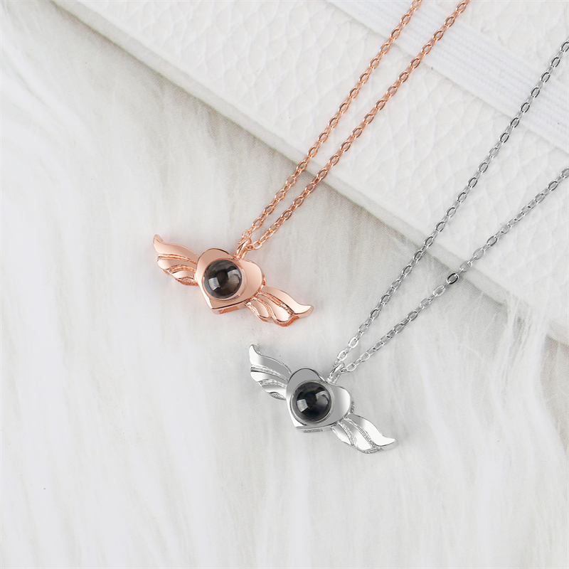 Personalized Heart Wing Projection Pendant Custom Photo Necklace