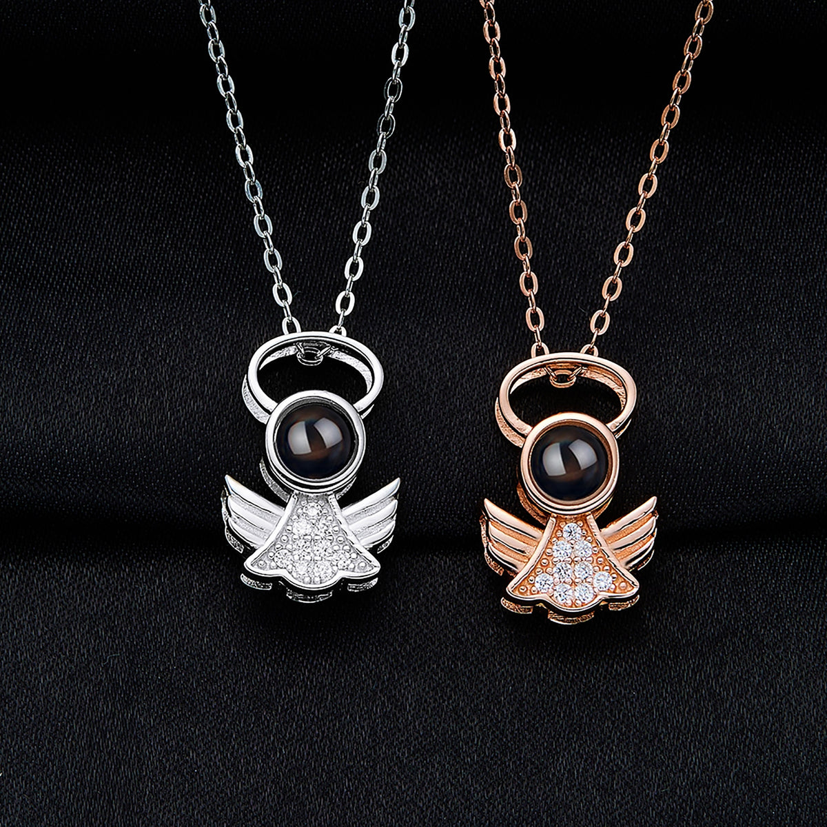 Personalized Angel Necklace With Wings Custom Projection Name Photo Pendant Necklaces