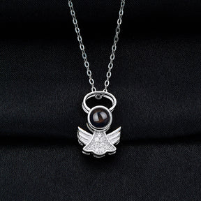 Personalized Angel Necklace With Wings Custom Projection Name Photo Pendant Necklaces