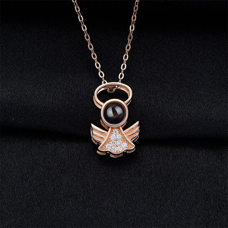 Personalized Angel Necklace With Wings Custom Projection Name Photo Pendant Necklaces