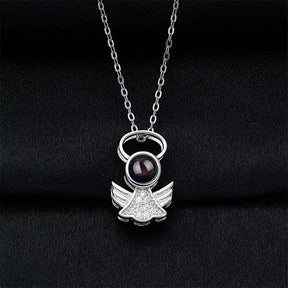 Personalized Angel Necklace With Wings Custom Projection Name Photo Pendant Necklaces