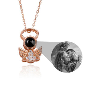 Personalized Angel Necklace With Wings Custom Projection Name Photo Pendant Necklaces