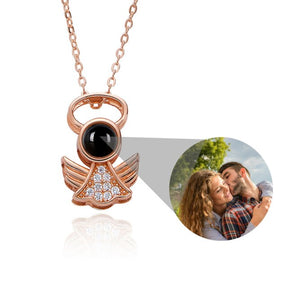 Personalized Angel Necklace With Wings Custom Projection Name Photo Pendant Necklaces