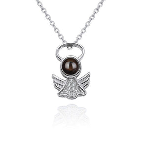 Personalized Angel Necklace With Wings Custom Projection Name Photo Pendant Necklaces