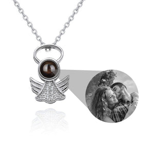 Personalized Angel Necklace With Wings Custom Projection Name Photo Pendant Necklaces