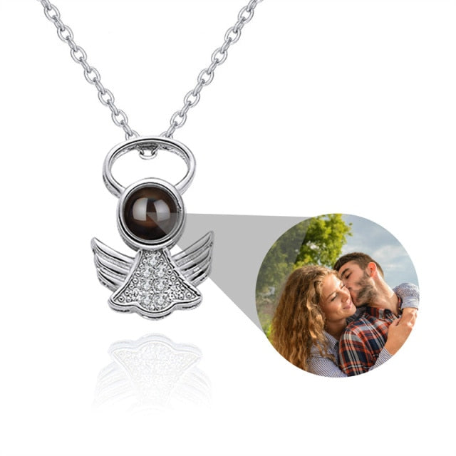 Personalized Angel Necklace With Wings Custom Projection Name Photo Pendant Necklaces