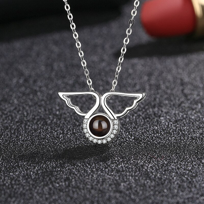 Custom Angel Wing Round Projection Necklace Personalized Photo Projection Name Necklaces