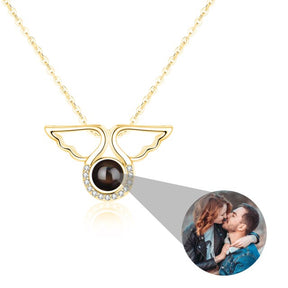 Custom Angel Wing Round Projection Necklace Personalized Photo Projection Name Necklaces