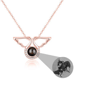 Custom Angel Wing Round Projection Necklace Personalized Photo Projection Name Necklaces