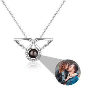 Custom Angel Wing Round Projection Necklace Personalized Photo Projection Name Necklaces