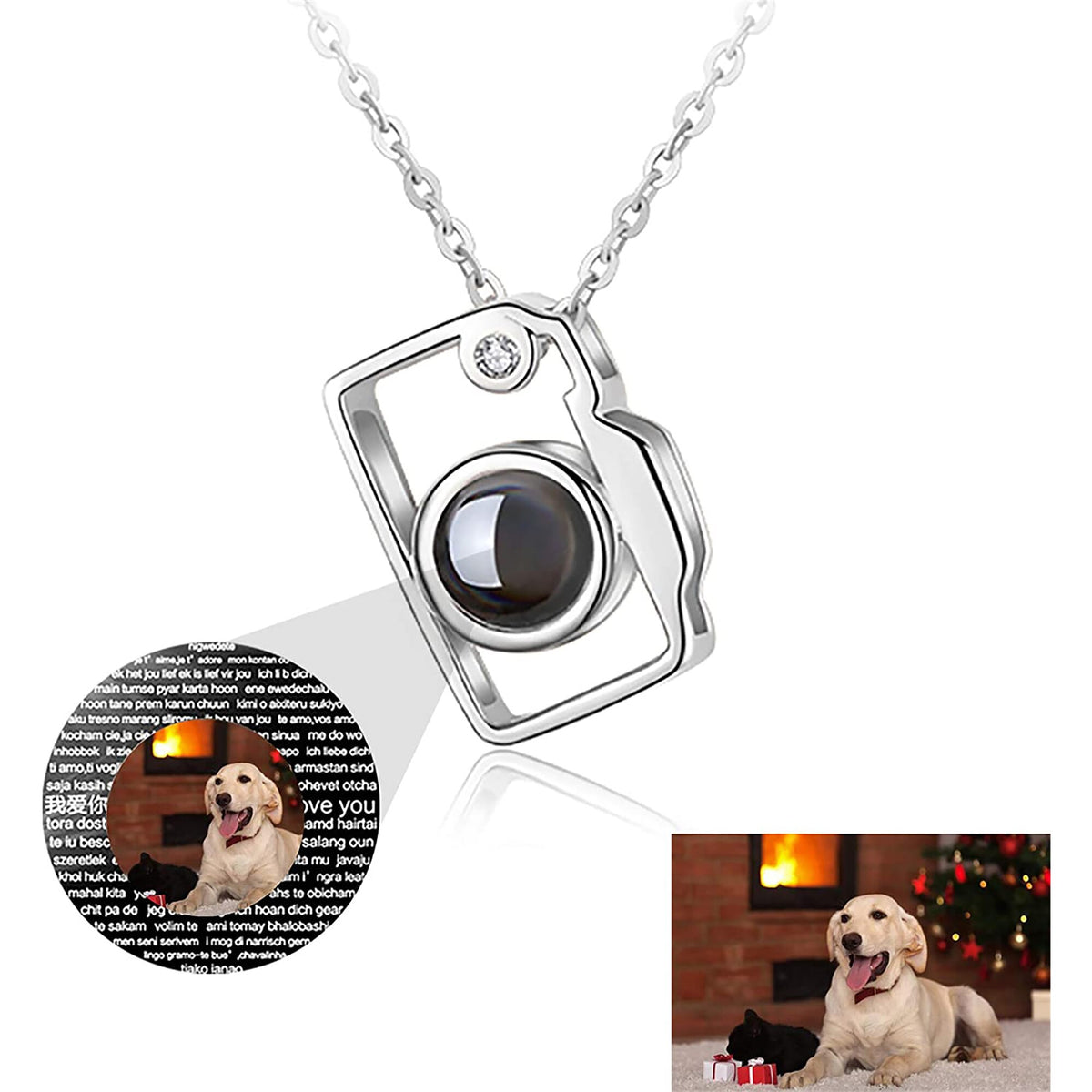 Personalized Classic Camera Shaped Projection Necklace Customized Photo Name Pendant