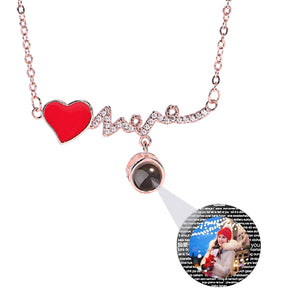 Customized Photo Name Red Heartbeat Necklace Personalized Crystal Projection Pendant