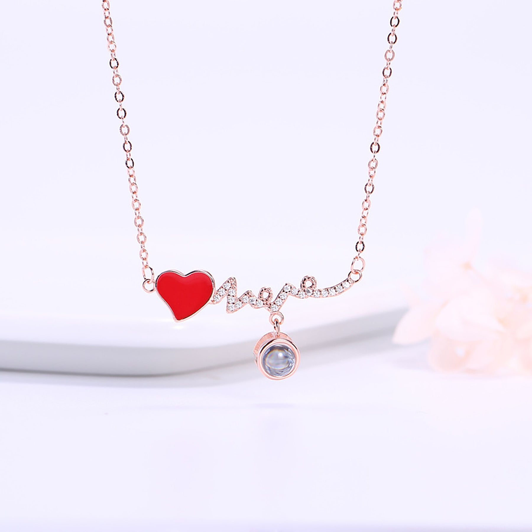 Customized Photo Name Red Heartbeat Necklace Personalized Crystal Projection Pendant