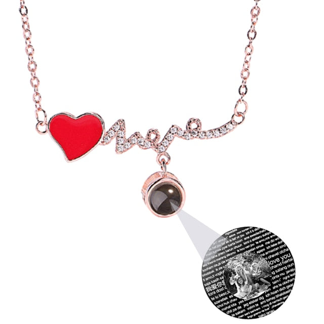 Customized Photo Name Red Heartbeat Necklace Personalized Crystal Projection Pendant