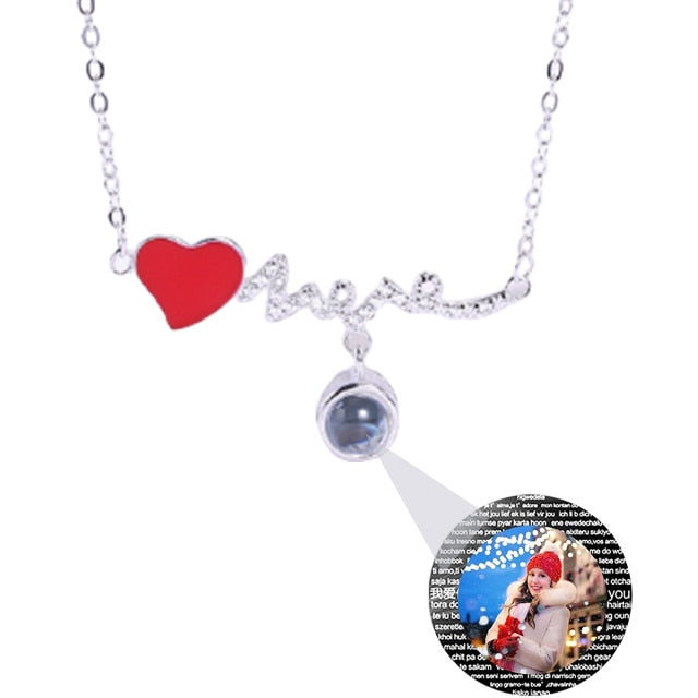 Customized Photo Name Red Heartbeat Necklace Personalized Crystal Projection Pendant