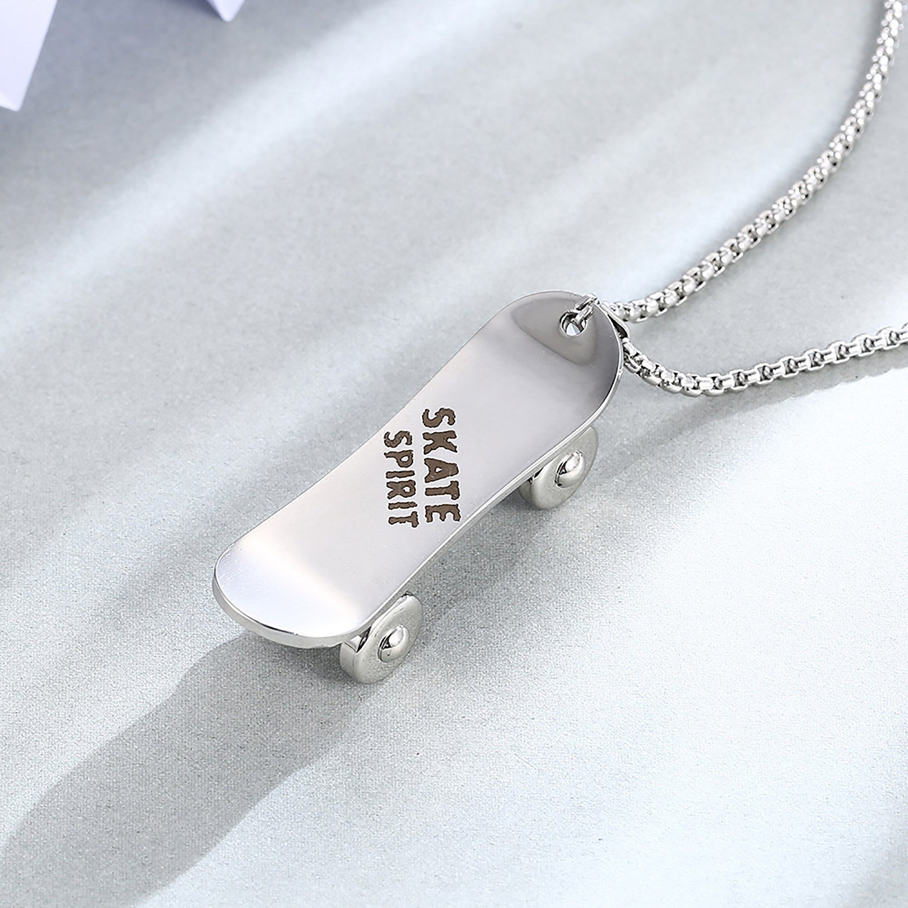 Personalized Stainless Steel Skateboard Pendant Custom Text Necklace