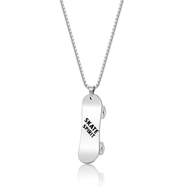 Personalized Stainless Steel Skateboard Pendant Custom Text Necklace